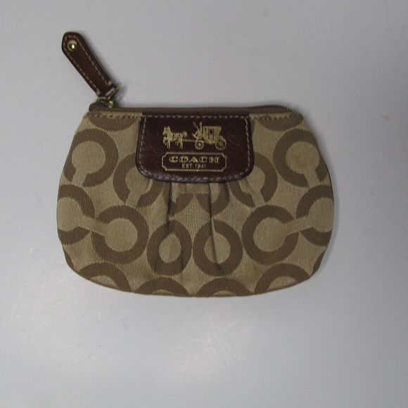 COACH Signature Logo Brown Wristlet Coin Purse - Picture 1 of 9